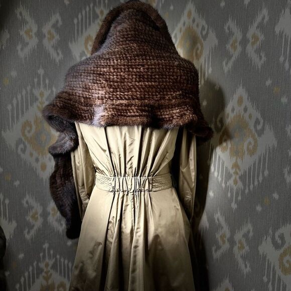 Unbranded Natural Brown Knitted Mink Stole Wrap Scarf - Picture 3 of 16
